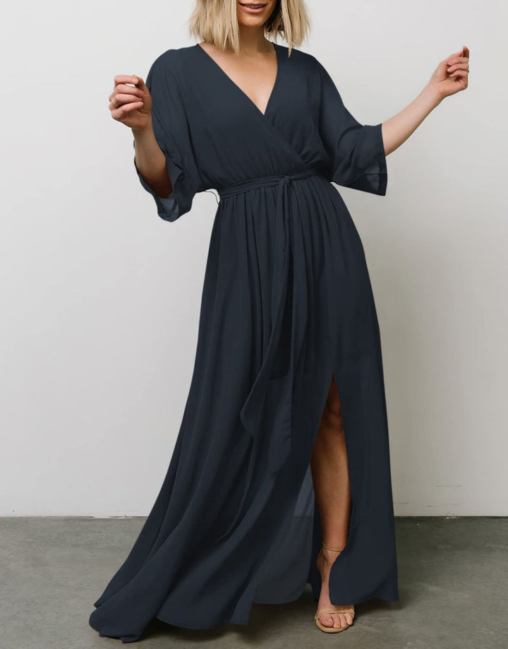 ANRABESS Floral Print Kimono Wrap V-Neck Long Dress