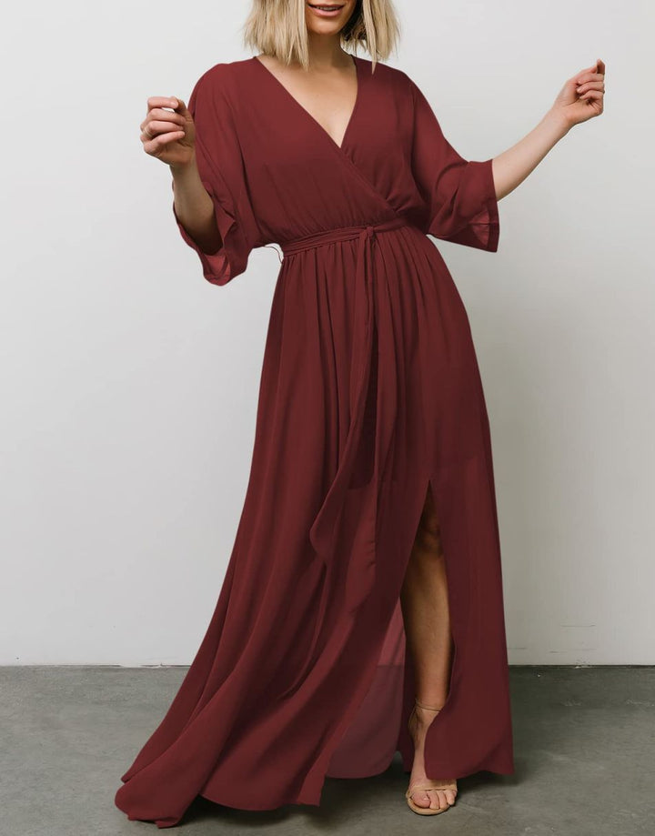 ANRABESS Floral Print Kimono Wrap V-Neck Long Dress