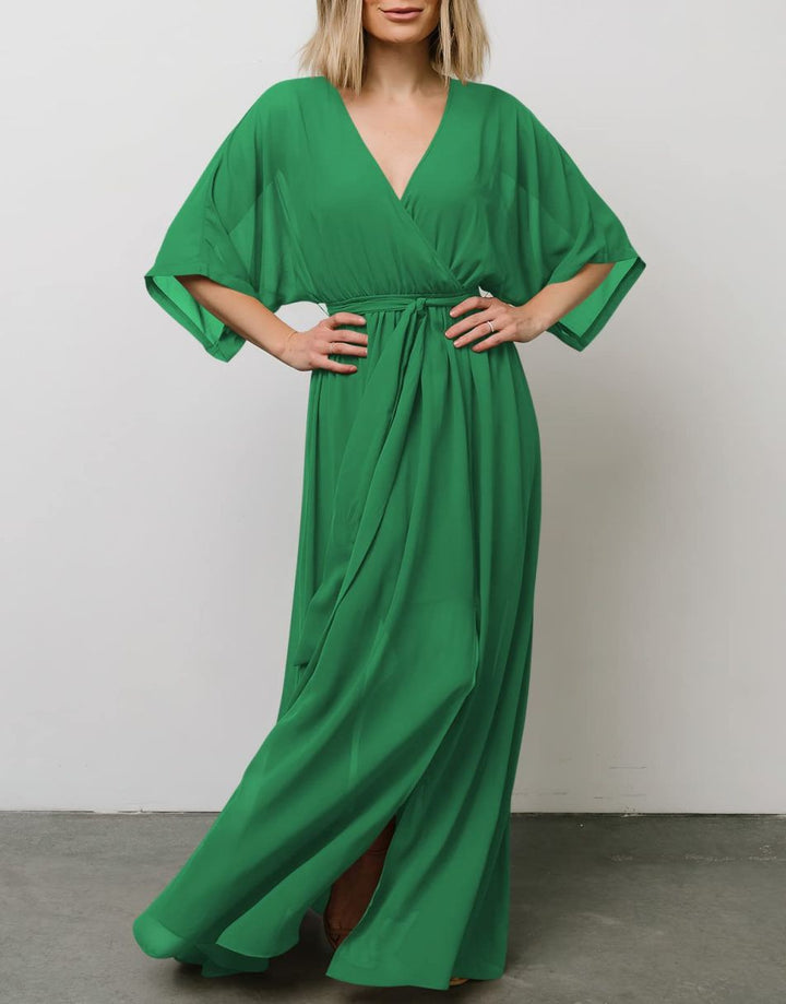 ANRABESS Floral Print Kimono Wrap V-Neck Long Dress