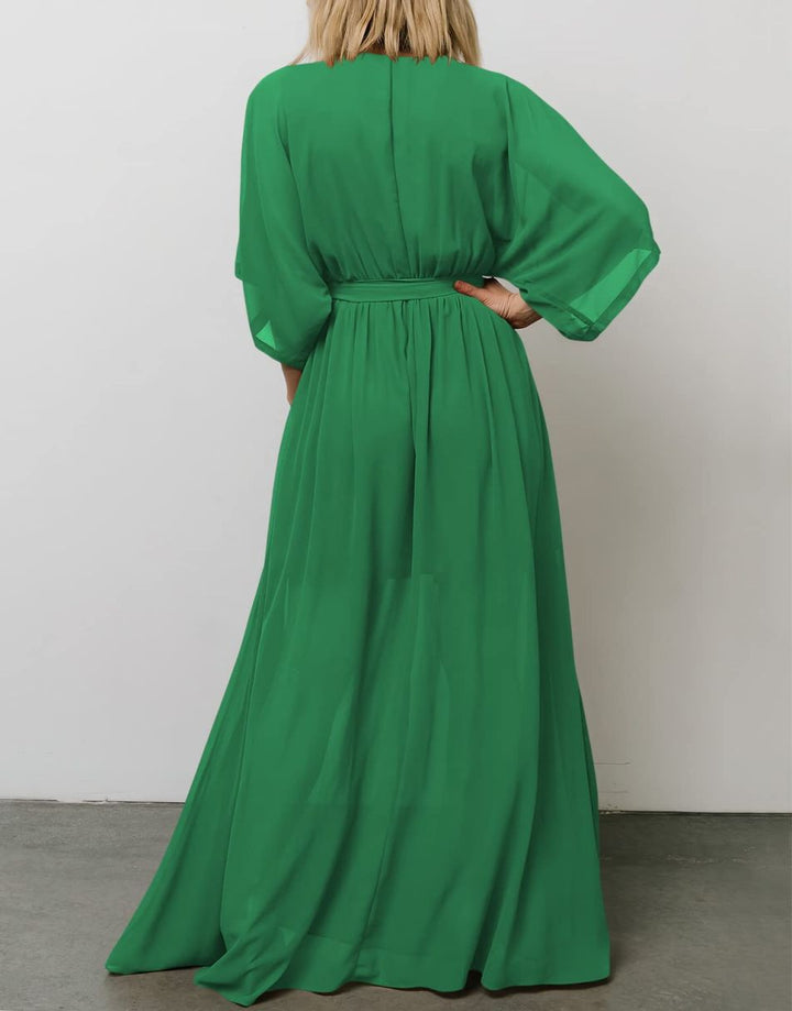ANRABESS Floral Print Kimono Wrap V-Neck Long Dress
