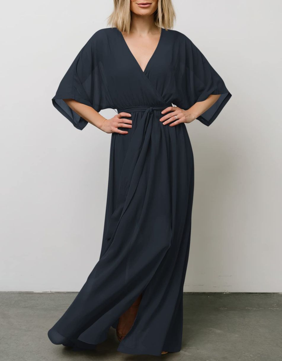 ANRABESS Floral Print Kimono Wrap V-Neck Long Dress