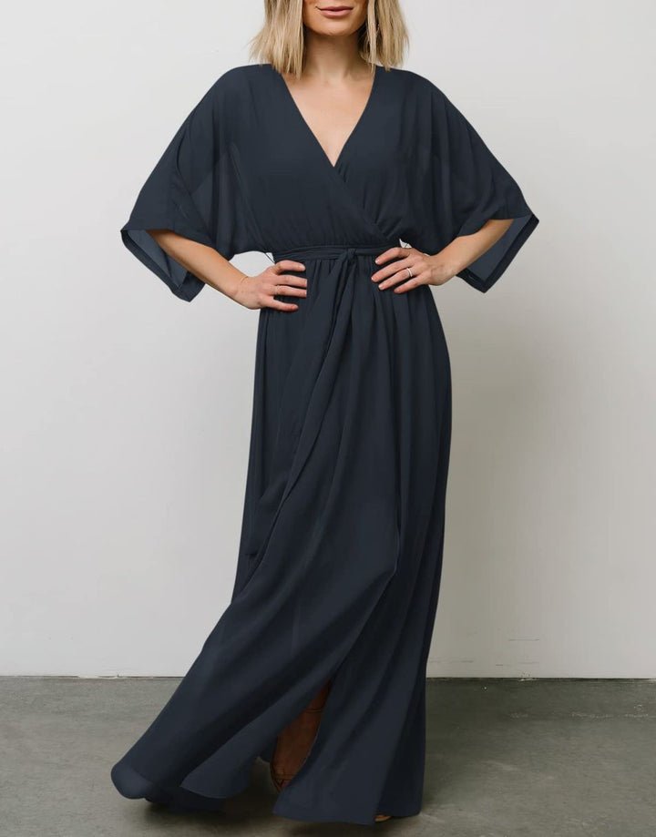ANRABESS Floral Print Kimono Wrap V-Neck Long Dress