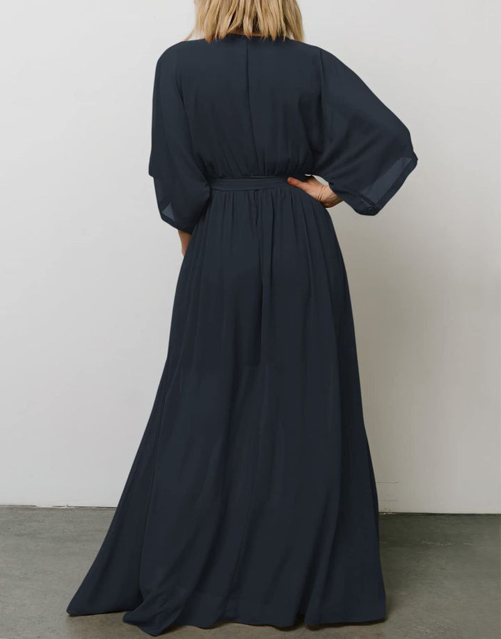ANRABESS Floral Print Kimono Wrap V-Neck Long Dress