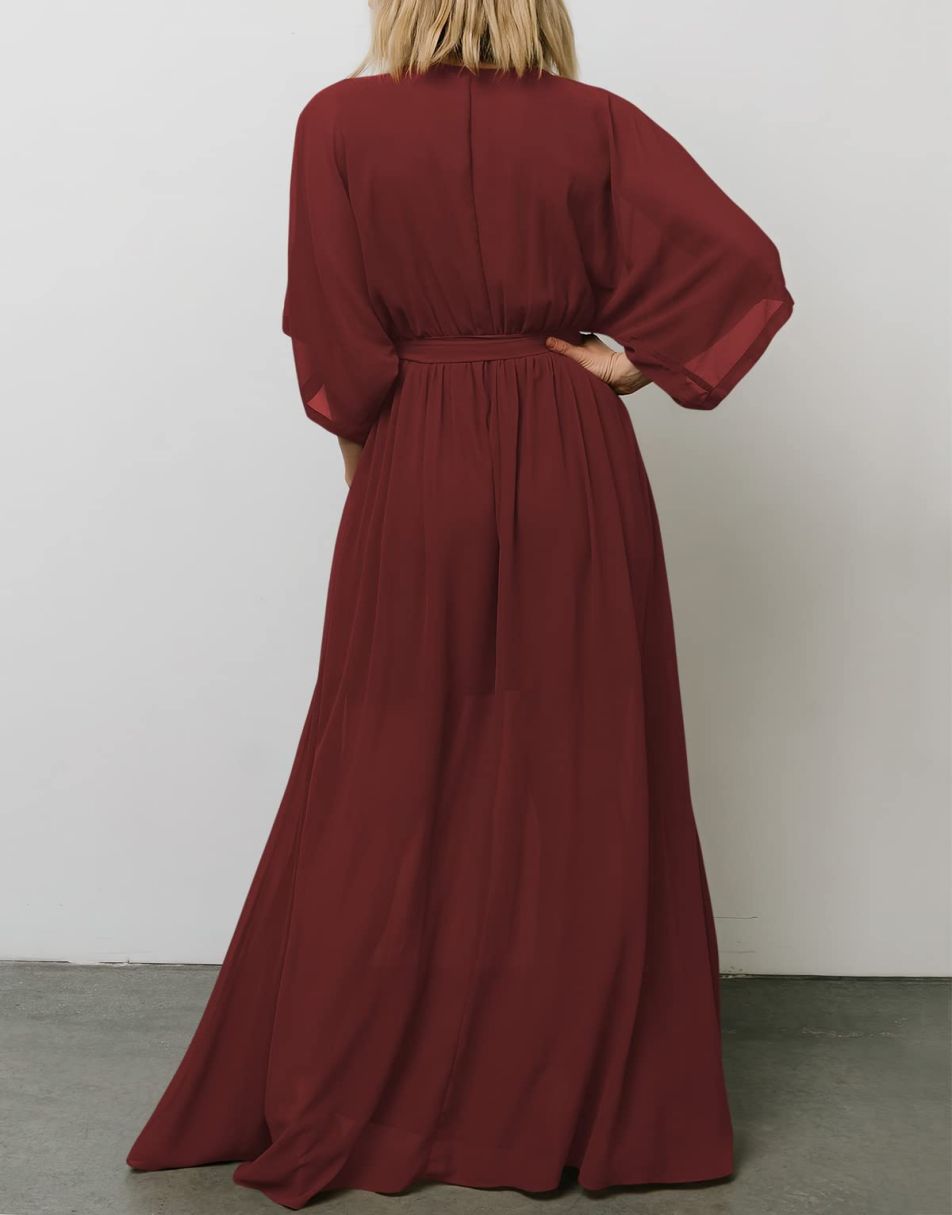 ANRABESS Floral Print Kimono Wrap V-Neck Long Dress